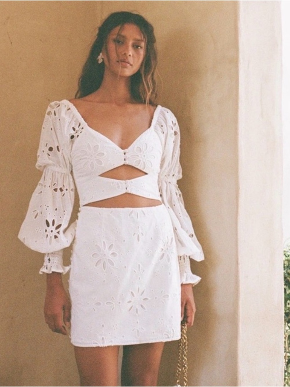Sabo Skirt White Eyelet Cutout Mini Dress